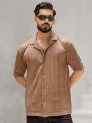 Rustic Knit Light Brown Half Sleeve Shirt