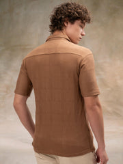 Rustic Knit Light Brown Half Sleeve Shirt