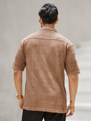 Rustic Knit Light Brown Half Sleeve Shirt
