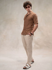 Rustic Knit Light Brown Half Sleeve Shirt