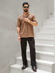 Rustic Knit Light Brown Half Sleeve Shirt