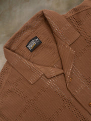 Rustic Knit Light Brown Half Sleeve Shirt