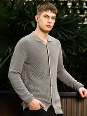 InterLoop Grey Full Sleeve Polo Sweater