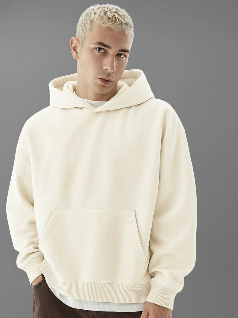Cream full sleeve cozy cut pull sweatshirt for men