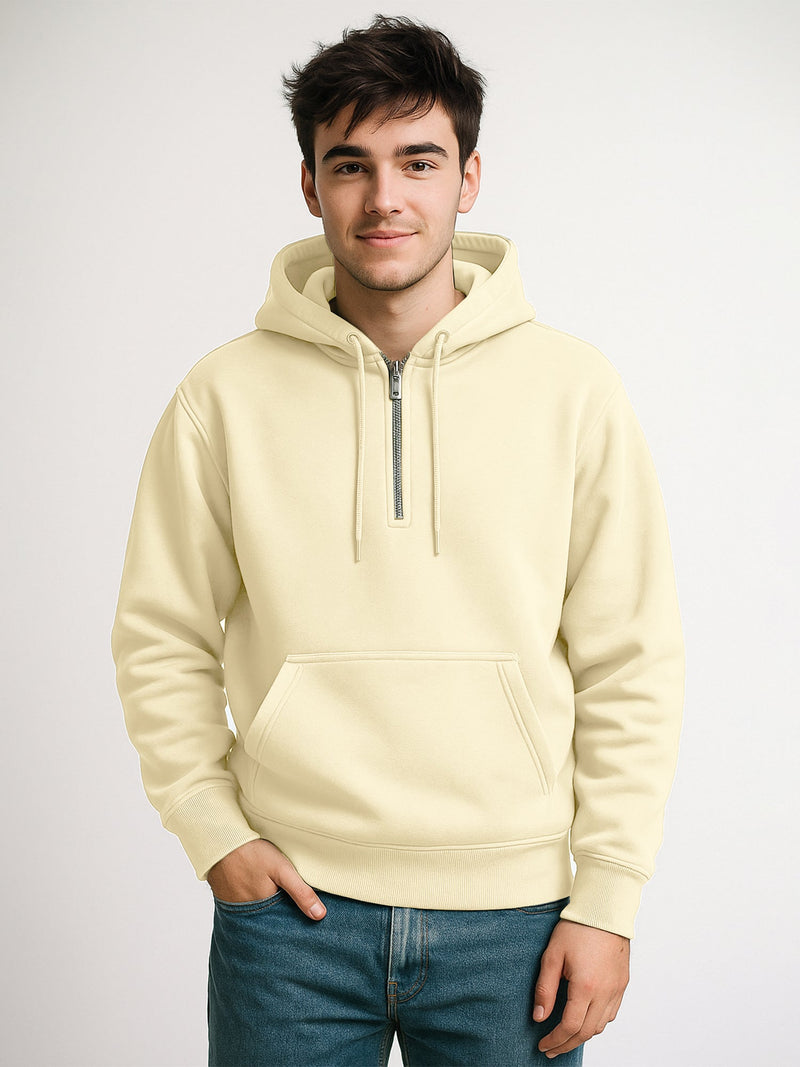 Cream full sleeve cozy cut zipper sweatshirt for men