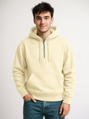 Cozy Cut Zipper Hoodie Full Sleeve Cream Sweatshirt