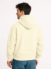 Cozy Cut Zipper Hoodie Full Sleeve Cream Sweatshirt