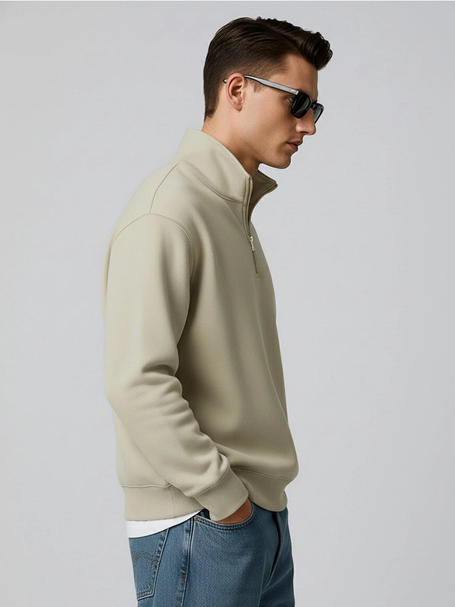 Cozy Cut Zipper Full Sleeve Biscuit Sweatshirt