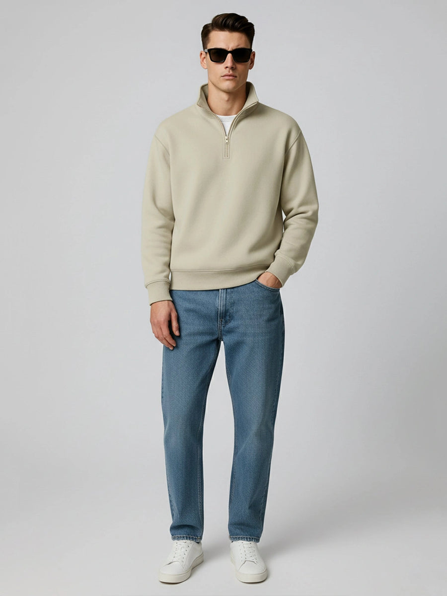 Cozy Cut Zipper Full Sleeve Biscuit Sweatshirt