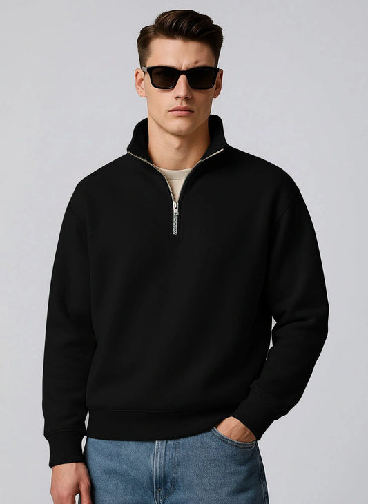 Cozy Cut Zipper Full Sleeve Black Sweatshirt