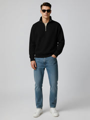 Cozy Cut Zipper Full Sleeve Black Sweatshirt
