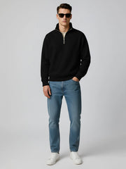 Cozy Cut Zipper Full Sleeve Black Sweatshirt