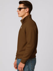 Cozy Cut Zipper Full Sleeve Brown Sweatshirt