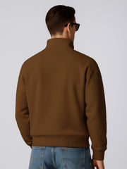 Cozy Cut Zipper Full Sleeve Brown Sweatshirt