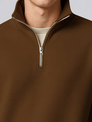 Cozy Cut Zipper Full Sleeve Brown Sweatshirt