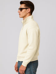 Cozy Cut Zipper Full Sleeve Cream Sweatshirt