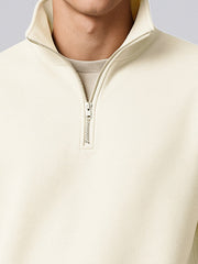 Cozy Cut Zipper Full Sleeve Cream Sweatshirt