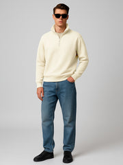 Cozy Cut Zipper Full Sleeve Cream Sweatshirt