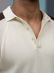 Power Play Cream Full Sleeve Polo Sweater