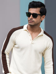 Power Play Cream Full Sleeve Polo Sweater