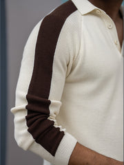 Power Play Cream Full Sleeve Polo Sweater