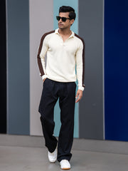 Power Play Cream Full Sleeve Polo Sweater