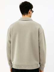 Cozy Cut Polo Zipper Full Sleeve Biscuit Sweatshirt