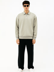Cozy Cut Polo Zipper Full Sleeve Biscuit Sweatshirt