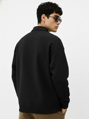 Cozy Cut Polo Zipper Full Sleeve Black Sweatshirt