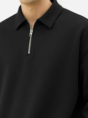 Cozy Cut Polo Zipper Full Sleeve Black Sweatshirt