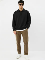 Cozy Cut Polo Zipper Full Sleeve Black Sweatshirt