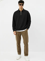 Cozy Cut Polo Zipper Full Sleeve Black Sweatshirt