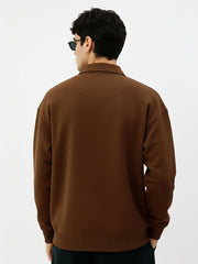 Cozy Cut Polo Zipper Full Sleeve Brown Sweatshirt