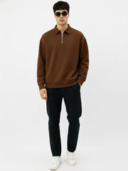 Cozy Cut Polo Zipper Full Sleeve Brown Sweatshirt