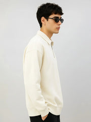 Cozy Cut Polo Zipper Full Sleeve Cream Sweatshirt