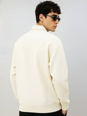 Cozy Cut Polo Zipper Full Sleeve Cream Sweatshirt
