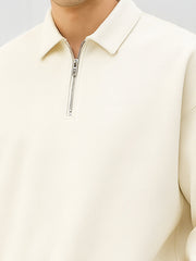 Cozy Cut Polo Zipper Full Sleeve Cream Sweatshirt