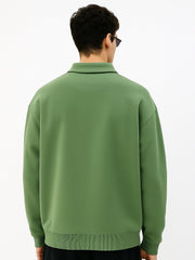 Cozy Cut Polo Zipper Full Sleeve Hunter Green Sweatshirt