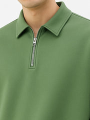 Cozy Cut Polo Zipper Full Sleeve Hunter Green Sweatshirt