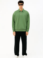 Cozy Cut Polo Zipper Full Sleeve Hunter Green Sweatshirt