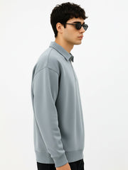 Cozy Cut Polo Zipper Full Sleeve Light Grey Sweatshirt