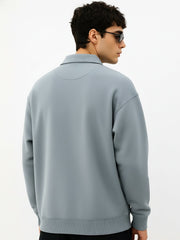 Cozy Cut Polo Zipper Full Sleeve Light Grey Sweatshirt