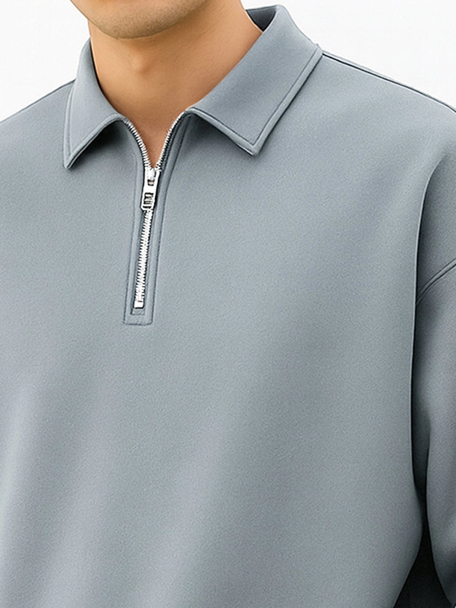 Cozy Cut Polo Zipper Full Sleeve Light Grey Sweatshirt