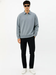 Cozy Cut Polo Zipper Full Sleeve Light Grey Sweatshirt