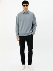 Cozy Cut Polo Zipper Full Sleeve Light Grey Sweatshirt