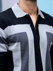 L Block Black Full Sleeve Polo T-Shirt
