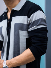 L Block Black Full Sleeve Polo Sweater