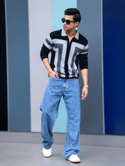 L Block Black Full Sleeve Polo T-Shirt