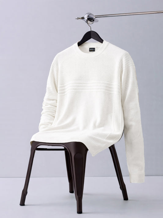 Dobby Knit Cream Full Sleeve T-Shirt