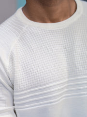 Dobby Knit Cream Full Sleeve Sweater